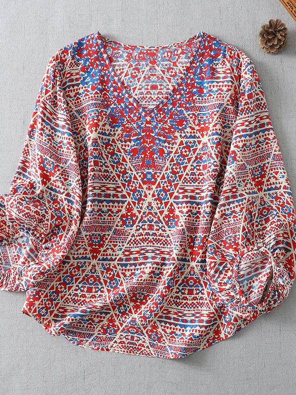 Retro National Style Printed 3/4 Sleeve T-Shirt Large Size Women's Lantern Sleeve V-Neck Slimming Young-looking Top Summer
Retro National Style Printed 3/4 Sleeve T-Shirt Large Size Women's Lantern Sleeve V-Neck Slimming Young-looking Top Summer