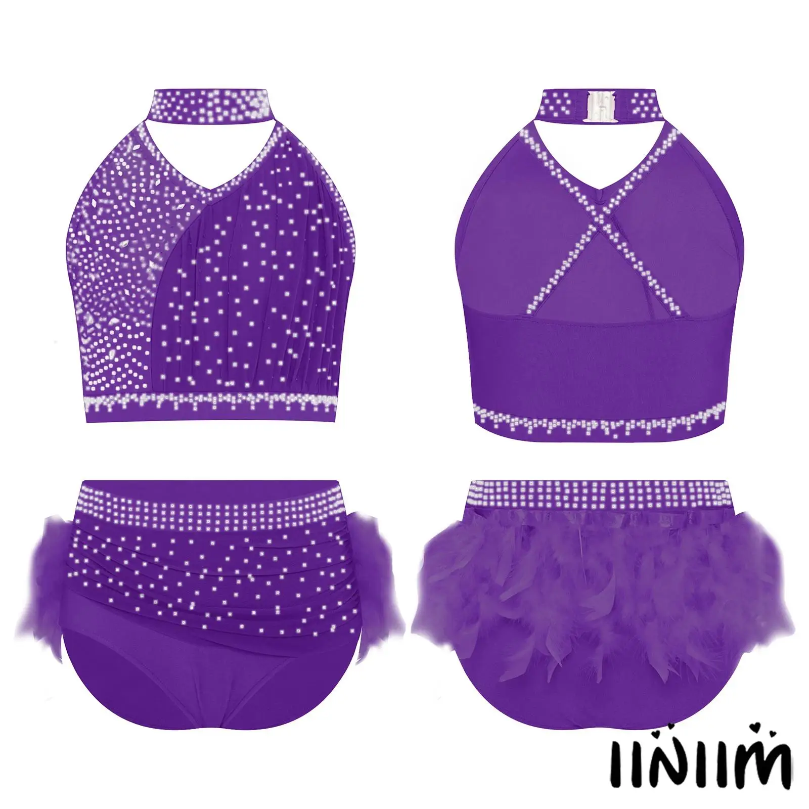 Trendy Girls Lyrical Dance Outfit Cross-Back Rhinestone Crop Top with Feathered Dance Briefs for Latin Salsa Dance Competition
Trendy Girls Lyrical Dance Outfit Cross-Back Rhinestone Crop Top with Feathered Dance Briefs for Latin Salsa Dance Competition