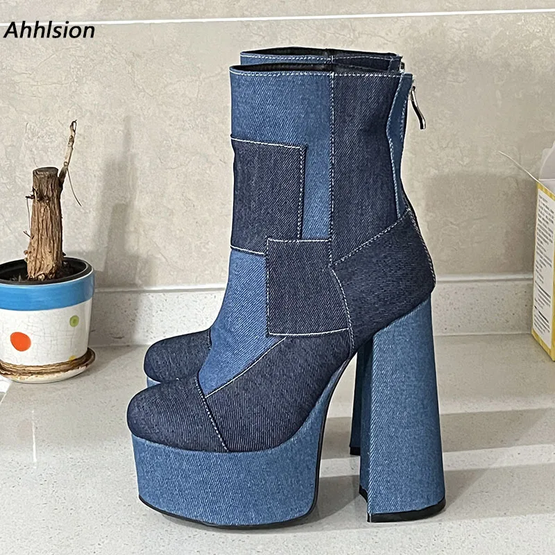Ahhlsion/Новое поступление, женские зимние ботильоны, джинсовые ботильоны на каблуке с круглым носком, красивая синяя повседневная обувь, женские размеры США 5-20
Ahhlsion/Новое поступление, женские зимние ботильоны, джинсовые ботильоны на каблуке с круглым носком, красивая синяя повседневная обувь, женские размеры США 5-20