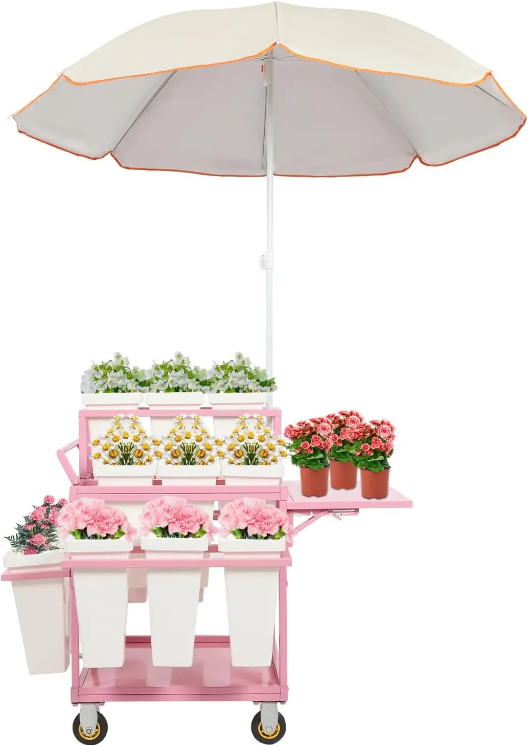 Display Stand,3 Layers Flowers Cart with Big Umbrella,Moving Florist Bouquet Shelf for Indoor Outdoor Patio (Pink, White)
Display Stand,3 Layers Flowers Cart with Big Umbrella,Moving Florist Bouquet Shelf for Indoor Outdoor Patio (Pink, White)