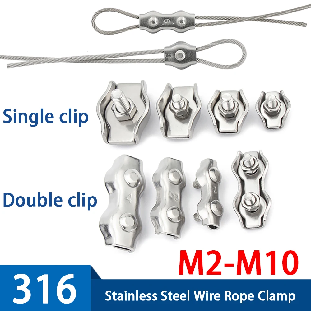 1-10Pcs 316 Stainless Steel Wire Rope Clamp M2-M10 Cable Rope Fixing Clip Single/Double Clip Chuck Lock Cable Clamp Fastener
1-10Pcs 316 Stainless Steel Wire Rope Clamp M2-M10 Cable Rope Fixing Clip Single/Double Clip Chuck Lock Cable Clamp Fastener