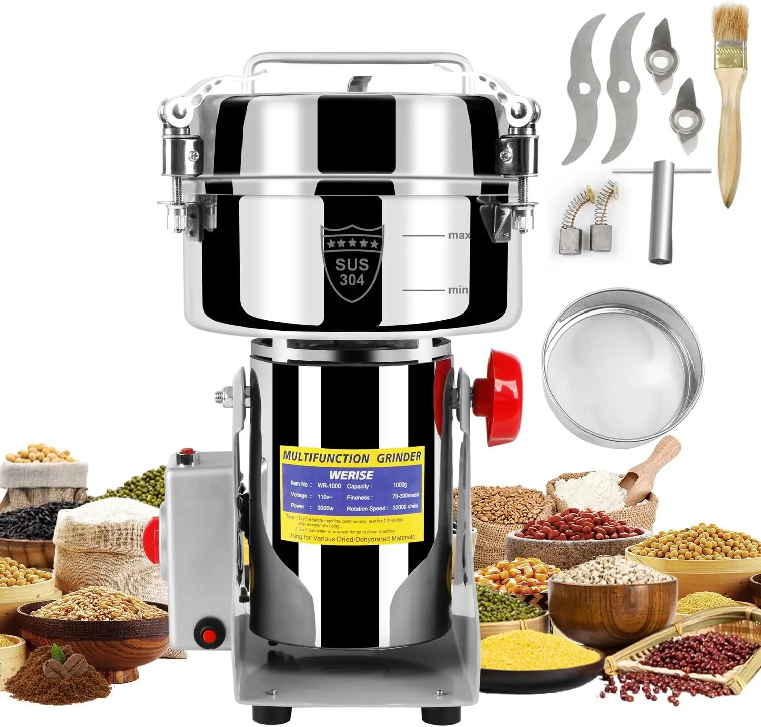 1000g Electric Grain Mill Grinder, Stainless Steel Flour Powder Machine for Corn, Rice, Spices, Coffee Beans (Swing Type)
1000g Electric Grain Mill Grinder, Stainless Steel Flour Powder Machine for Corn, Rice, Spices, Coffee Beans (Swing Type)