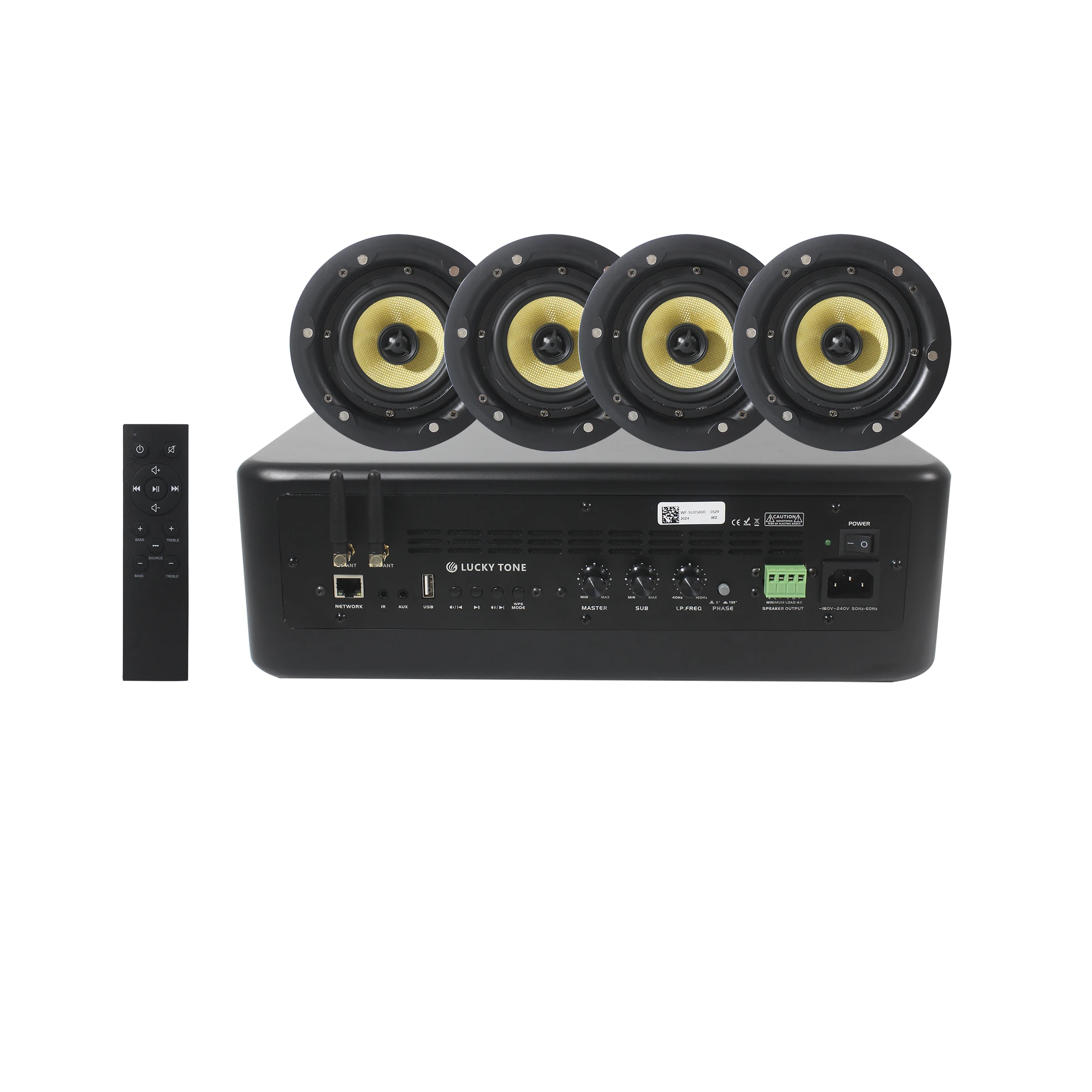 (Combo580-2) 2.1-channel Home Theater Set With Wireless Subwoofer Featuring Bluetooth & Wi-Fi Inputs And Ceiling Speakers
(Combo580-2) 2.1-channel Home Theater Set With Wireless Subwoofer Featuring Bluetooth & Wi-Fi Inputs And Ceiling Speakers