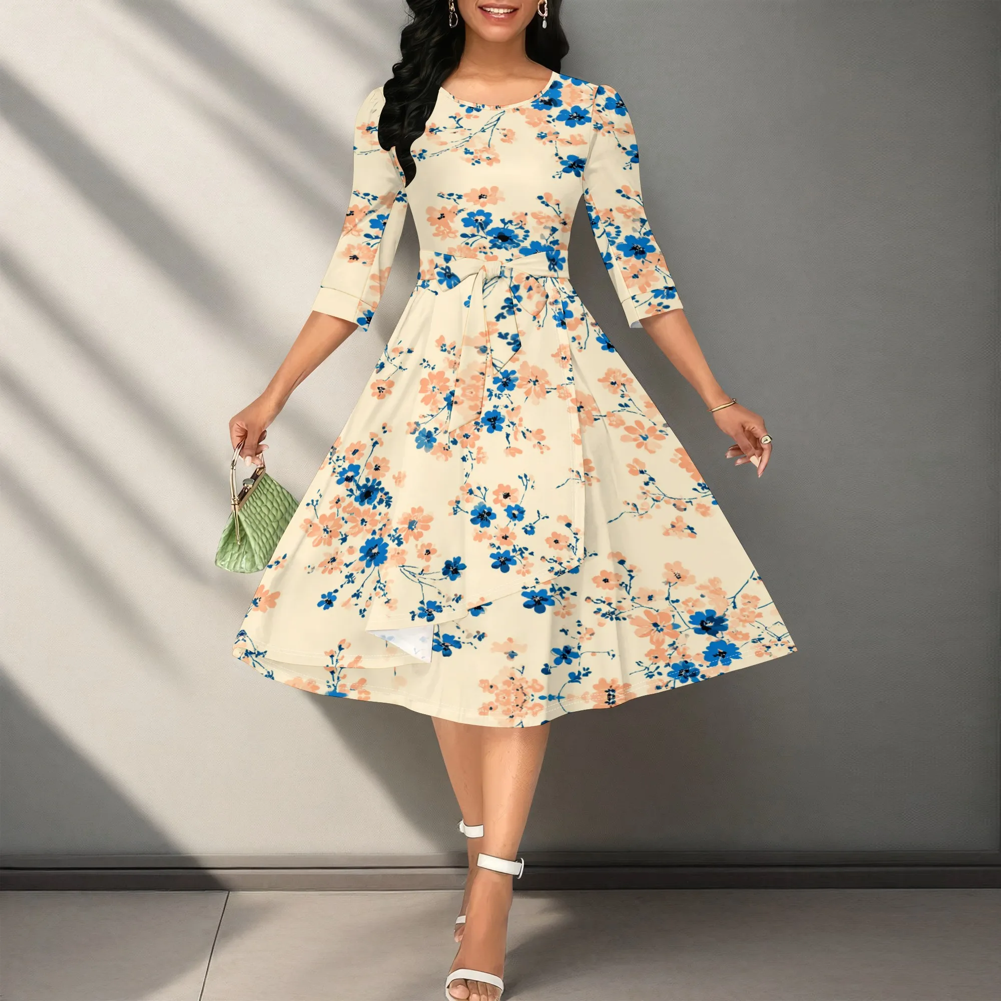 Women's Floral Print Midi Dress XS-3XL Elegant Belted A-Line 3/4 Sleeve Dress for Spring Wedding Guest & Garden Party
Women's Floral Print Midi Dress XS-3XL Elegant Belted A-Line 3/4 Sleeve Dress for Spring Wedding Guest & Garden Party