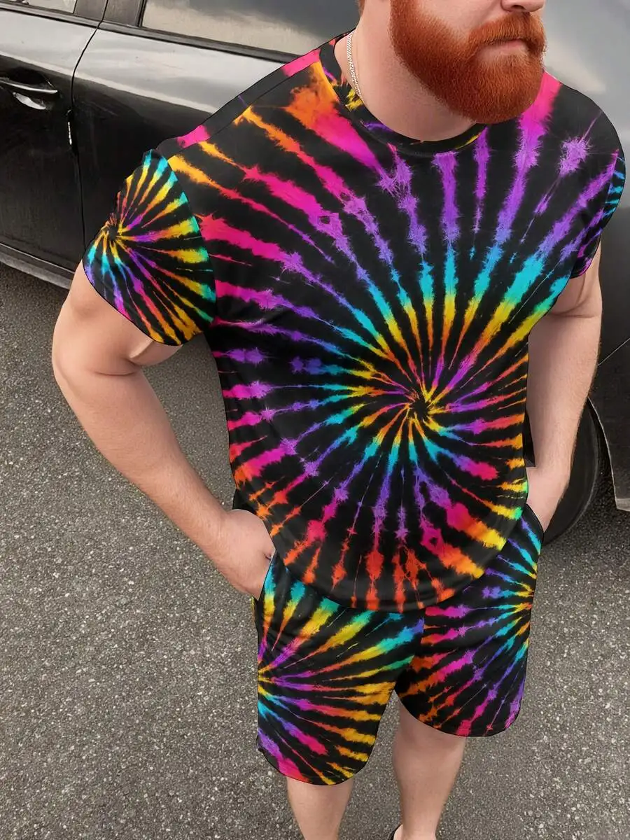 Mens Plus Size Rainbow Spiral Print T-Shirt And Shorts Set Polyester Summer Casual Sportswear
Mens Plus Size Rainbow Spiral Print T-Shirt And Shorts Set Polyester Summer Casual Sportswear