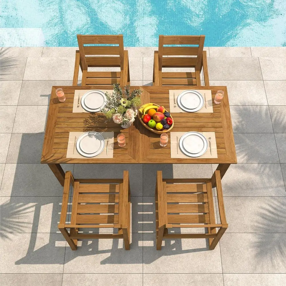 5-Piece Outdoor Dining Set, Patio Furniture for Deck, Poolside, and Backyard, Teak-Colored Oil-Printed
5-Piece Outdoor Dining Set, Patio Furniture for Deck, Poolside, and Backyard, Teak-Colored Oil-Printed