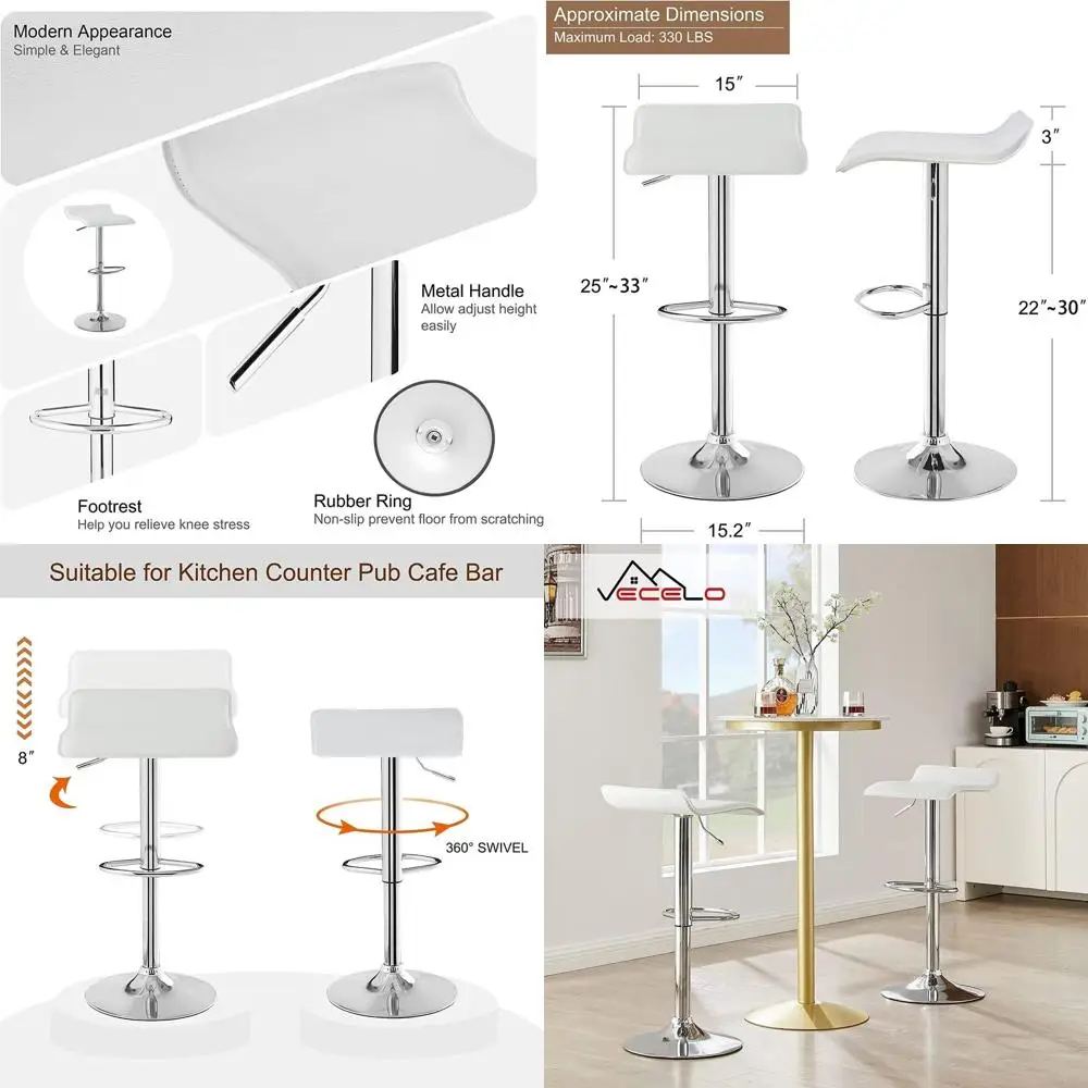 Set of 2 Swivel Adjustable Bar Stools, Pearl White, PVC Seats, Suitable for Kitchen/Island/Bar/Dining/Parties
Set of 2 Swivel Adjustable Bar Stools, Pearl White, PVC Seats, Suitable for Kitchen/Island/Bar/Dining/Parties