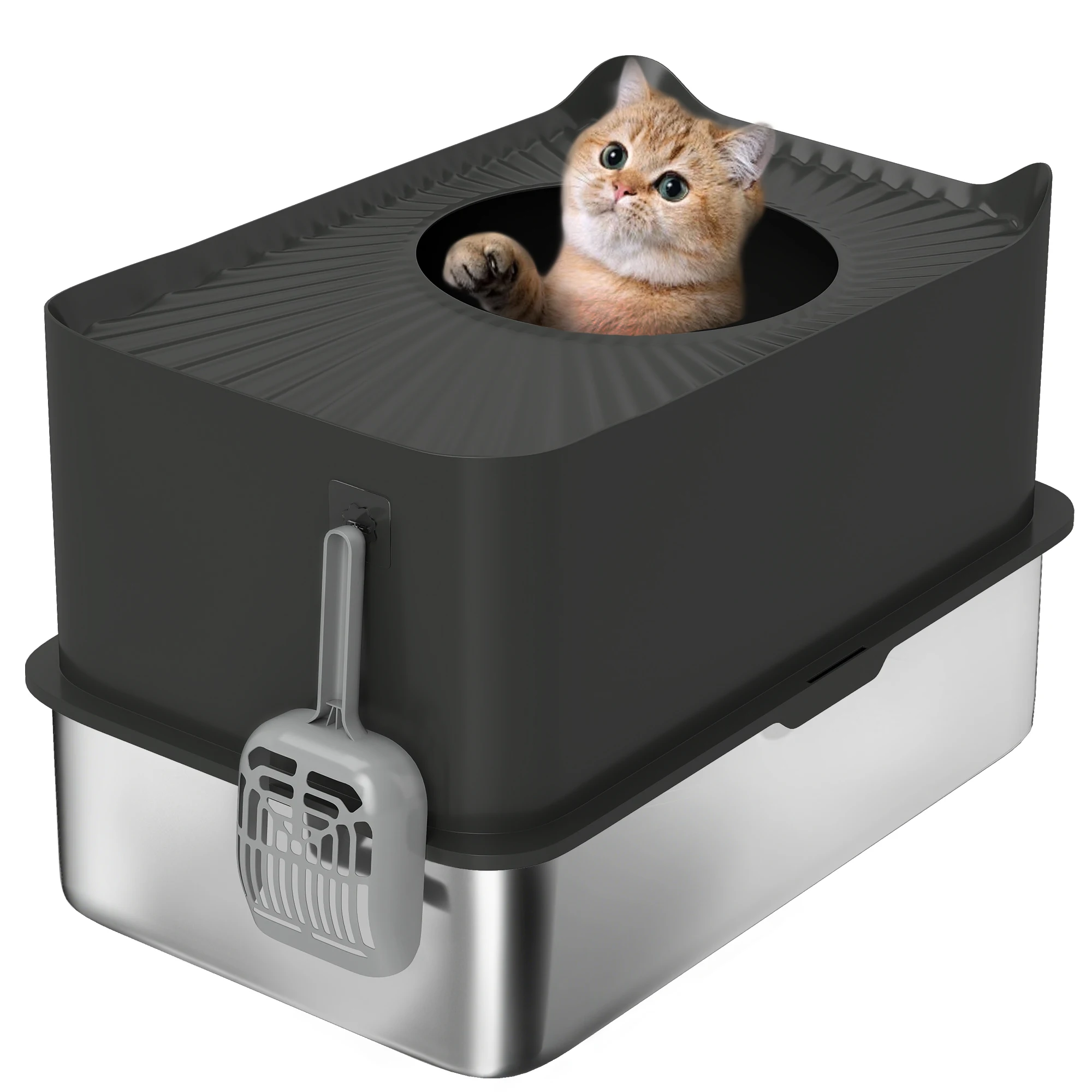 Extra Large Stainless Steel Litter Box, Enclosed Cat Litter Box with Scoop, Top Entrance, Non-slip Pads, Black
Extra Large Stainless Steel Litter Box, Enclosed Cat Litter Box with Scoop, Top Entrance, Non-slip Pads, Black