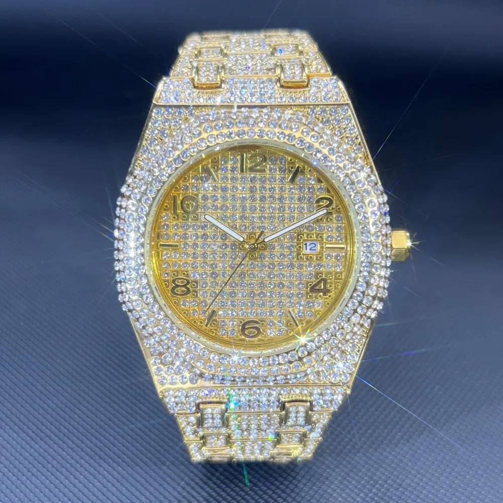 Men's Watches Luxury Gold Quartz MISSFOX Watch For Man Iceout Bling Bling Hip Hop Arm Clock With Calendar Droshipping New Gift
Men's Watches Luxury Gold Quartz MISSFOX Watch For Man Iceout Bling Bling Hip Hop Arm Clock With Calendar Droshipping New Gift
