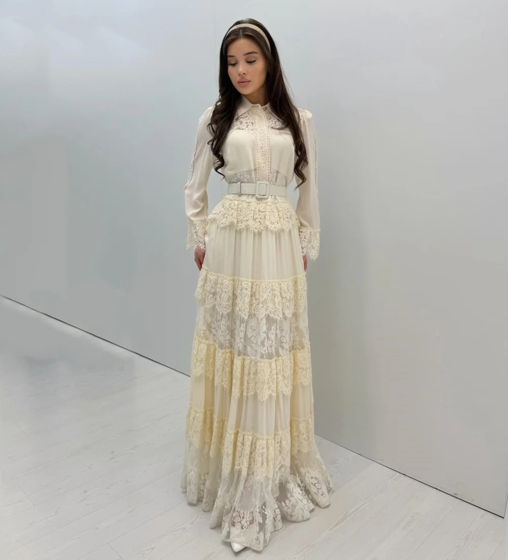 Customized Grace Lace Tiered Evening Dress Sash High Collar A-line Long Dresses Bespoke Occasion Party Gown Modern Style
Customized Grace Lace Tiered Evening Dress Sash High Collar A-line Long Dresses Bespoke Occasion Party Gown Modern Style