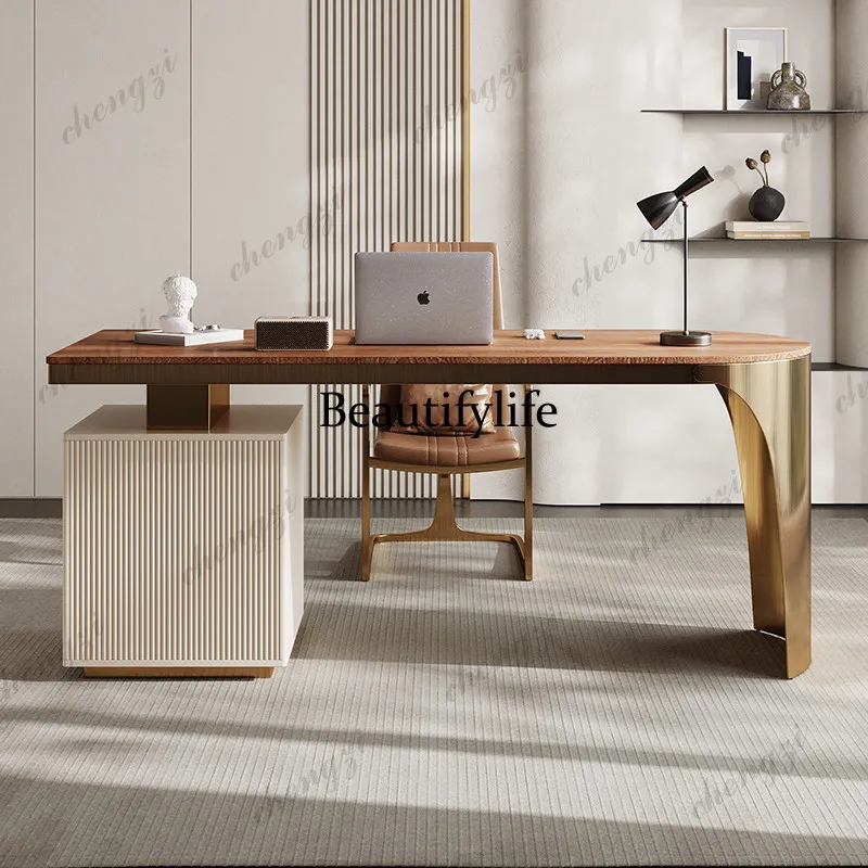 Solid Wood Desk Luxury Modern Home Study Computer Table Designer Simple High-End Stainless Steel Office Desk Furniture
Solid Wood Desk Luxury Modern Home Study Computer Table Designer Simple High-End Stainless Steel Office Desk Furniture