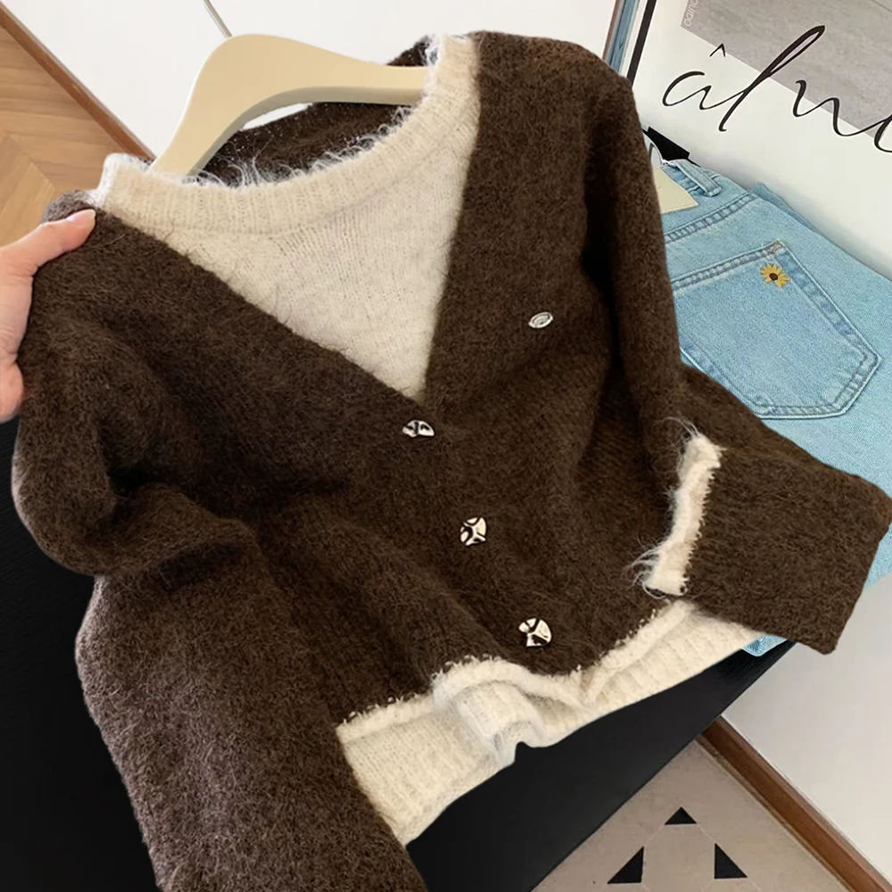 Fake Two Pieces Sweater Pullovers Women's Korean Vintage Contrast Color Patchwork Loose Knit Tops Casual All-Match Soft Sweaters
Fake Two Pieces Sweater Pullovers Women's Korean Vintage Contrast Color Patchwork Loose Knit Tops Casual All-Match Soft Sweaters