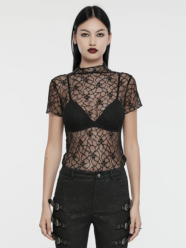 Punk Rave American Hot Girl Mesh Hollow out Short Sleeve T-Shirt Women's Sexy Slimming Base Shirt Lace Commute Style Pure Color
Punk Rave American Hot Girl Mesh Hollow out Short Sleeve T-Shirt Women's Sexy Slimming Base Shirt Lace Commute Style Pure Color