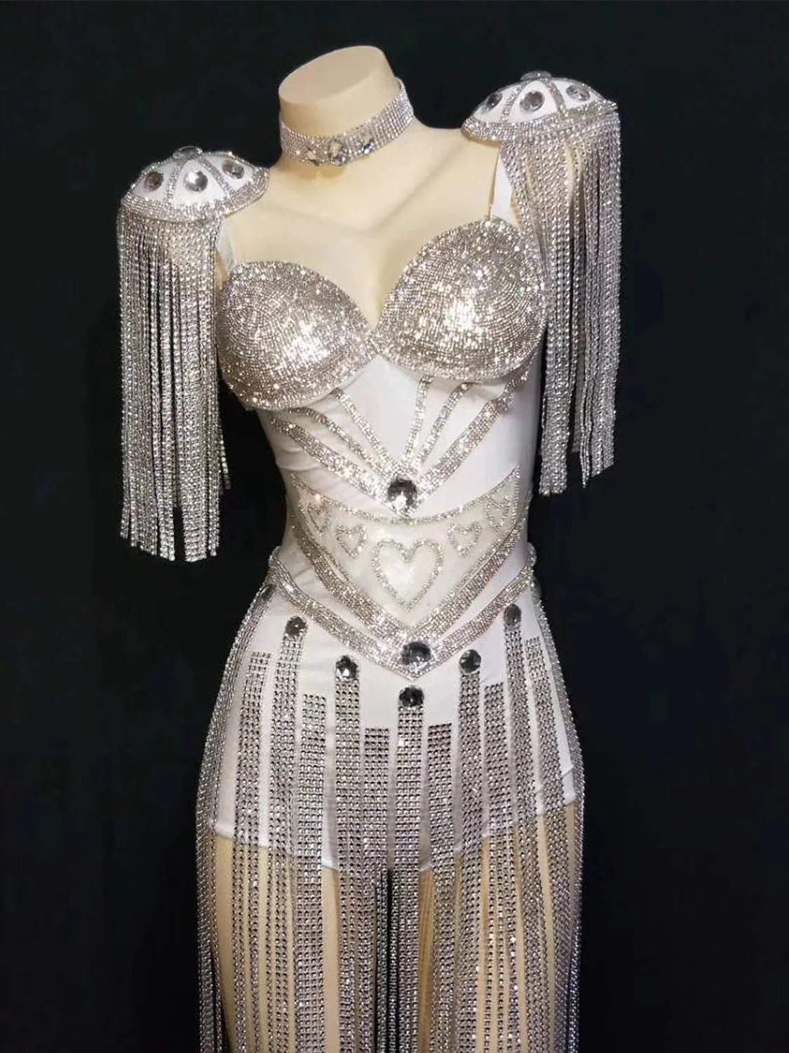 White Shining Rhinestones Crystal Long Tassel Bodysuits For Women Singer Stage Performance Costumes Party Carnival Wears
White Shining Rhinestones Crystal Long Tassel Bodysuits For Women Singer Stage Performance Costumes Party Carnival Wears
