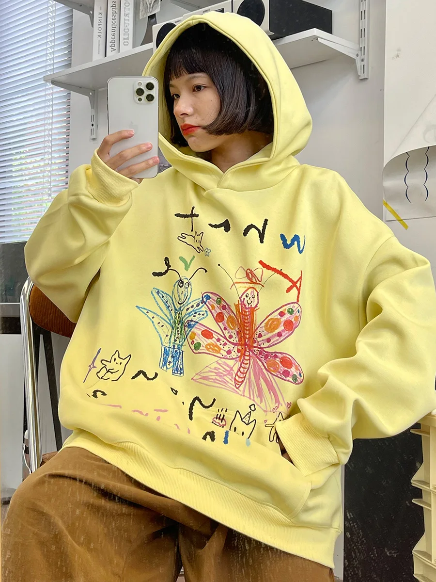 Graffiti Butterfly Hooded Sweatshirts for Women 2023 Autumn New Loose Blouse American High Street Academy Style Top Hoodies
Graffiti Butterfly Hooded Sweatshirts for Women 2023 Autumn New Loose Blouse American High Street Academy Style Top Hoodies