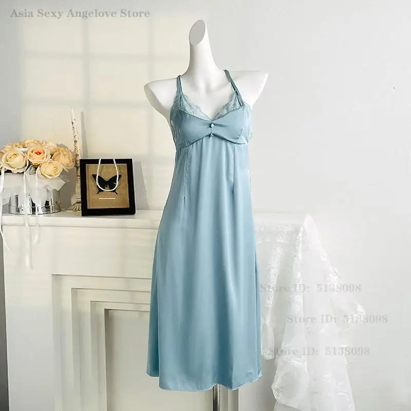 Sexy Lace Backless Nightgown Intimate Lingerie Chemise Sleepwear Silk Satin Spaghetti Strap Nightdress Casual Home Dressing Gown
Sexy Lace Backless Nightgown Intimate Lingerie Chemise Sleepwear Silk Satin Spaghetti Strap Nightdress Casual Home Dressing Gown