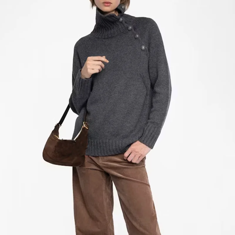 Grey Turtleneck Pullover Female Button Solid Sweater Women Black Cashmere Top Long Sleeve Red Sweaters Lady Casual Winter Jumper
Grey Turtleneck Pullover Female Button Solid Sweater Women Black Cashmere Top Long Sleeve Red Sweaters Lady Casual Winter Jumper