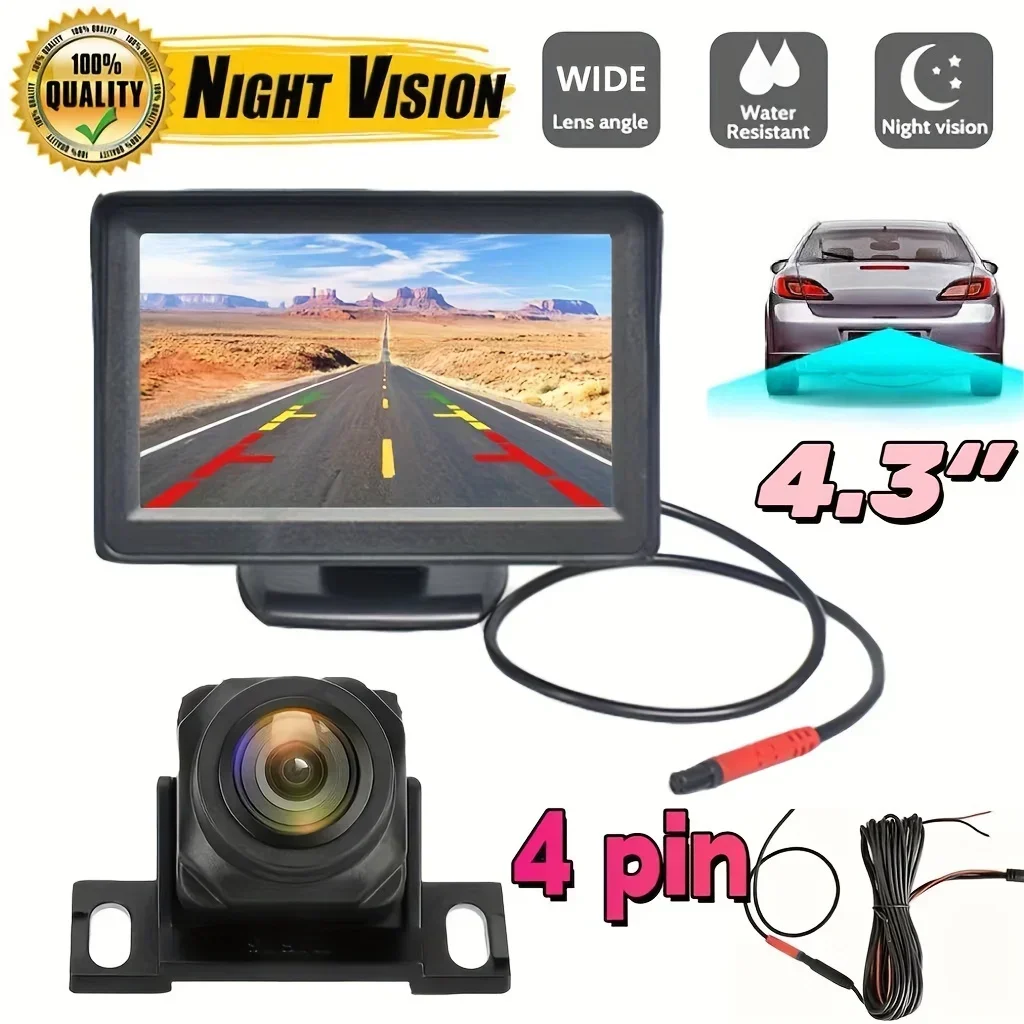New 4 Pin Connector 4.3in HD Monitor, with Car Reverse Rear View Camera, Wide Angle Night Vision Vehicle Back up Camera Systems
New 4 Pin Connector 4.3in HD Monitor, with Car Reverse Rear View Camera, Wide Angle Night Vision Vehicle Back up Camera Systems