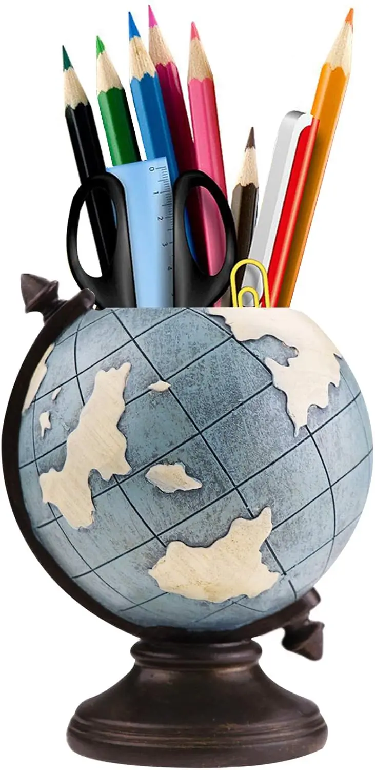 Globe Pen Holder for Desk - Vintage Pencil Cup Organizer, Resin Desk Caddy for Office School Supplies
Globe Pen Holder for Desk - Vintage Pencil Cup Organizer, Resin Desk Caddy for Office School Supplies