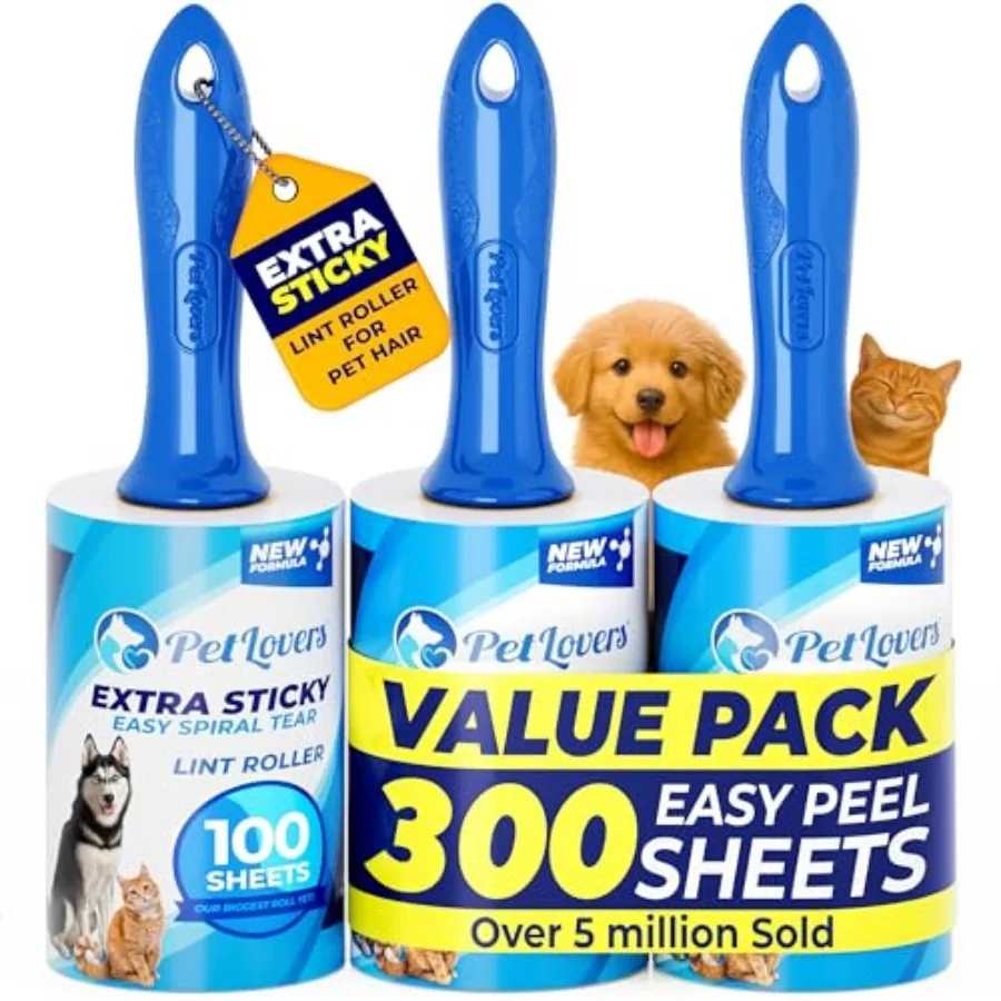 Extra Sticky Lint Roller Value Set 300 Sheets for Pet Hair Removal, Dog and Cat Lint Remover 3 Pack
Extra Sticky Lint Roller Value Set 300 Sheets for Pet Hair Removal, Dog and Cat Lint Remover 3 Pack