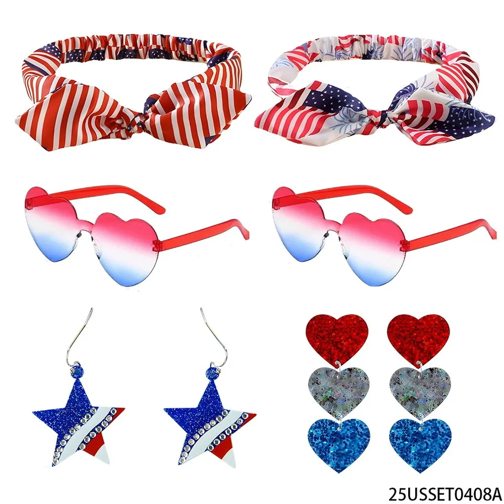 PESENAR Independence Day themed party accessory set (including headband, sunglasses, stars, and heart-shaped earrings)
PESENAR Independence Day themed party accessory set (including headband, sunglasses, stars, and heart-shaped earrings)