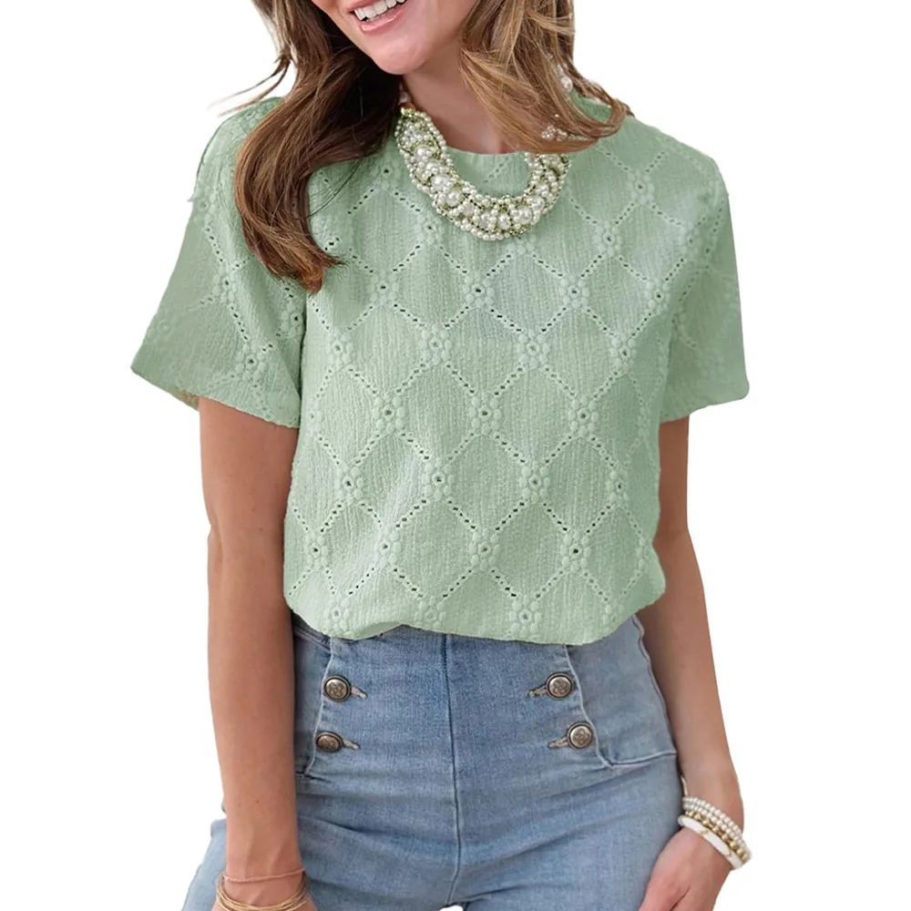 2025 New Summer Casual O-neck Short Sleeve T-shirts Women Fashion Embroidery Jacquard Tee Shirt Ladies Solid Tops
2025 New Summer Casual O-neck Short Sleeve T-shirts Women Fashion Embroidery Jacquard Tee Shirt Ladies Solid Tops