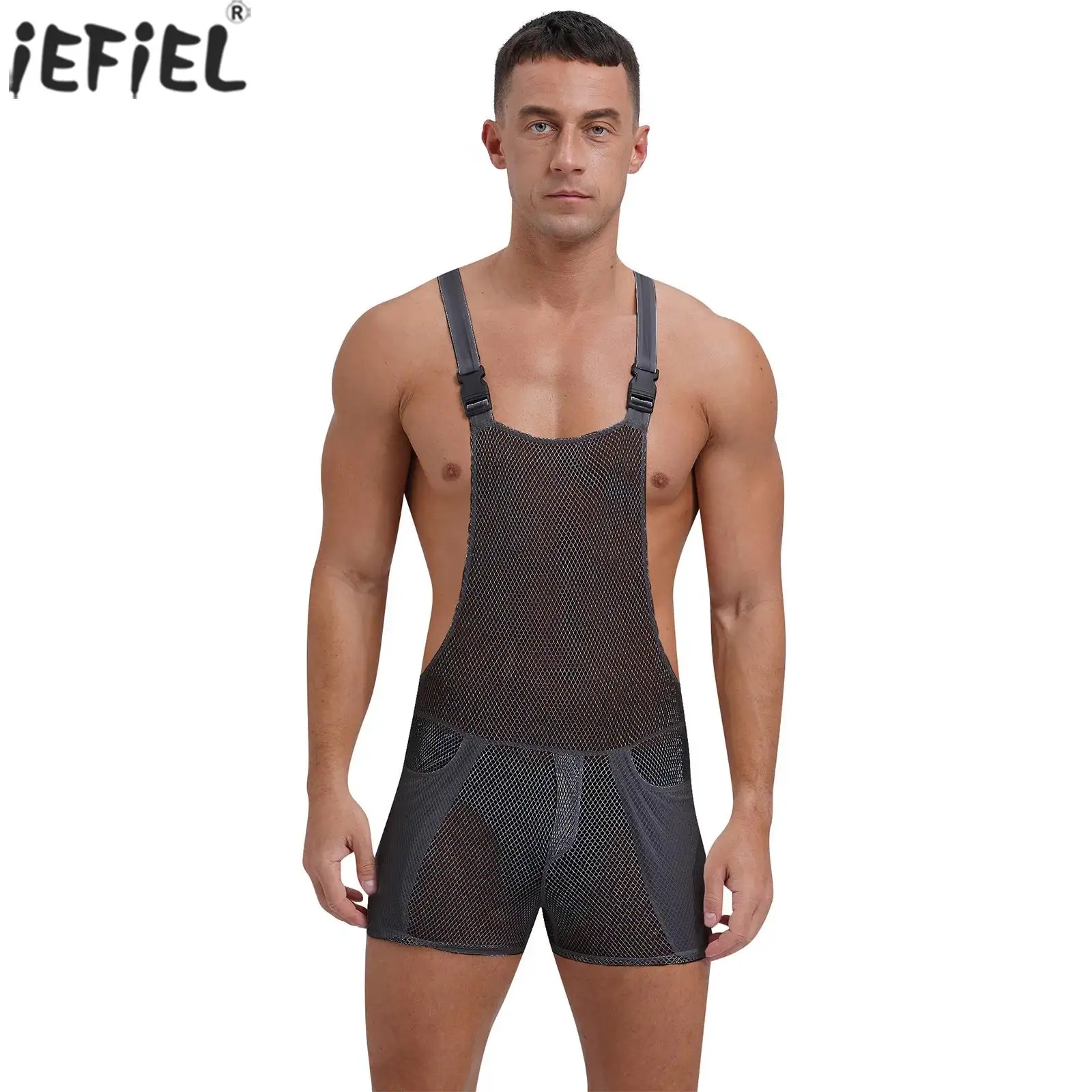 Men Hollow Out Fishnet Overalls Jumpsuits Sleeveless Buckled Shoulder Straps Bodysuits Racer-Back Pockets Mesh Rompers Clubwear
Men Hollow Out Fishnet Overalls Jumpsuits Sleeveless Buckled Shoulder Straps Bodysuits Racer-Back Pockets Mesh Rompers Clubwear