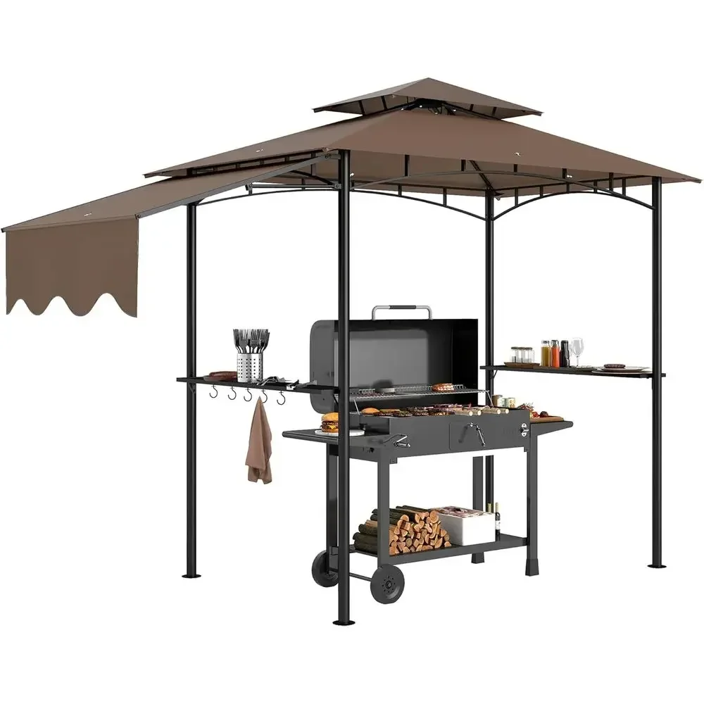 Double Tier Outdoor BBQ Gazebo with Side Awning, Shelves, and Hooks, Brown
Double Tier Outdoor BBQ Gazebo with Side Awning, Shelves, and Hooks, Brown