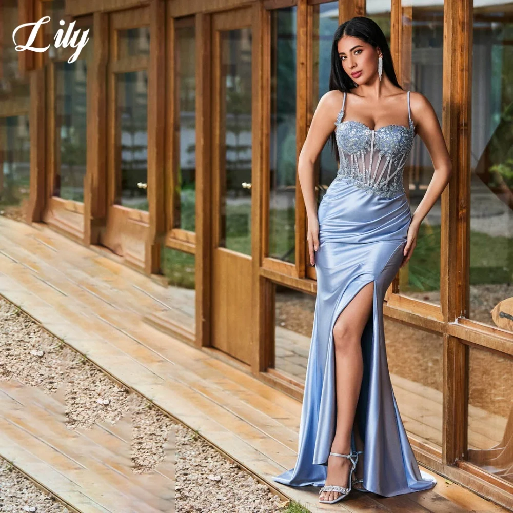 Lily Blue Elegant Formal Gown Sweetheart Appliques Spaghetti Straps Prom Dress High Split Evening Dresses for Woman Customized
Lily Blue Elegant Formal Gown Sweetheart Appliques Spaghetti Straps Prom Dress High Split Evening Dresses for Woman Customized