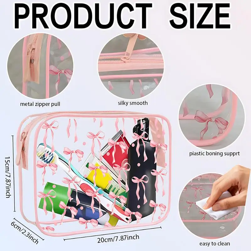 Водонепроницаемая косметичка из ПВХ, прозрачная сумка для туалетных принадлежностей с бантиком, приятная для TSA и прочная для путешествий
Водонепроницаемая косметичка из ПВХ, прозрачная сумка для туалетных принадлежностей с бантиком, приятная для TSA и прочная для путешествий