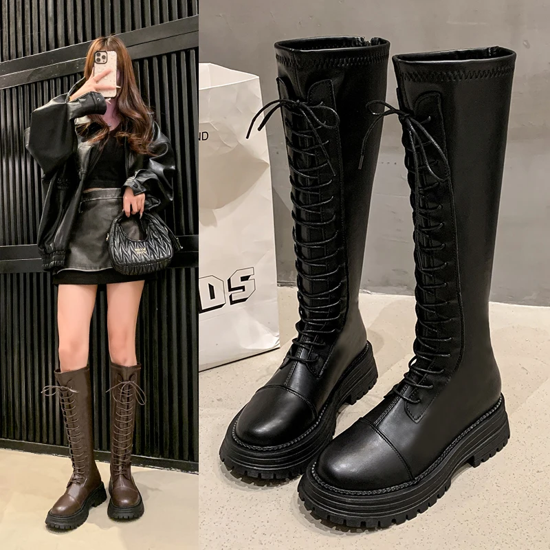 2025 Women High Boots Flats Platform Leather Shoes Knee High Knight's Boots Fashion New Elegant Winter Lace Up Shoes Mujer Boots
2025 Women High Boots Flats Platform Leather Shoes Knee High Knight's Boots Fashion New Elegant Winter Lace Up Shoes Mujer Boots