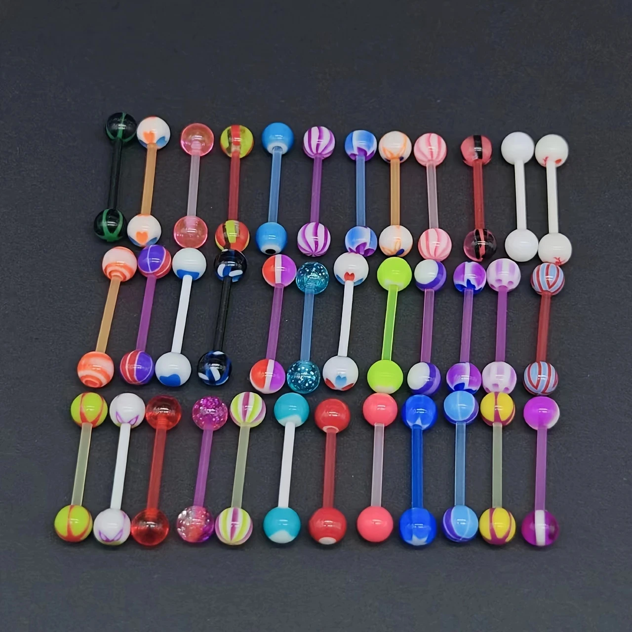 50pcs Mixed Color Soft Rod Acrylic Tongue Stud Ring Set Hip Hop Style Body Piercing Jewelry Set 14G Bar Length 16mm
50pcs Mixed Color Soft Rod Acrylic Tongue Stud Ring Set Hip Hop Style Body Piercing Jewelry Set 14G Bar Length 16mm