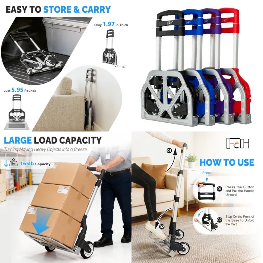 Folding Hand Truck Aluminum Portable Folding Hand Cart 165lbs Capacity Hand Cart and Dolly Ideal for Home, Auto, Office, Travel
Folding Hand Truck Aluminum Portable Folding Hand Cart 165lbs Capacity Hand Cart and Dolly Ideal for Home, Auto, Office, Travel