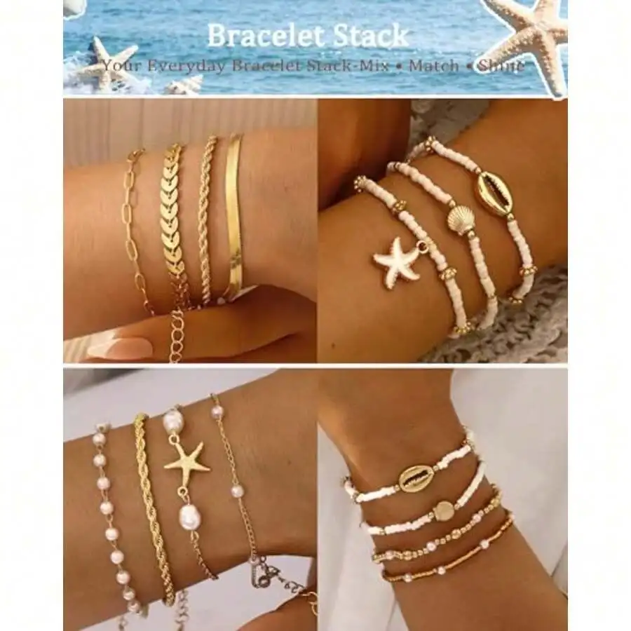 Boho Style Stackable Beaded Bracelets Set For Women With Star Shell Pearl Charms Summer Beach Jewelry
Boho Style Stackable Beaded Bracelets Set For Women With Star Shell Pearl Charms Summer Beach Jewelry