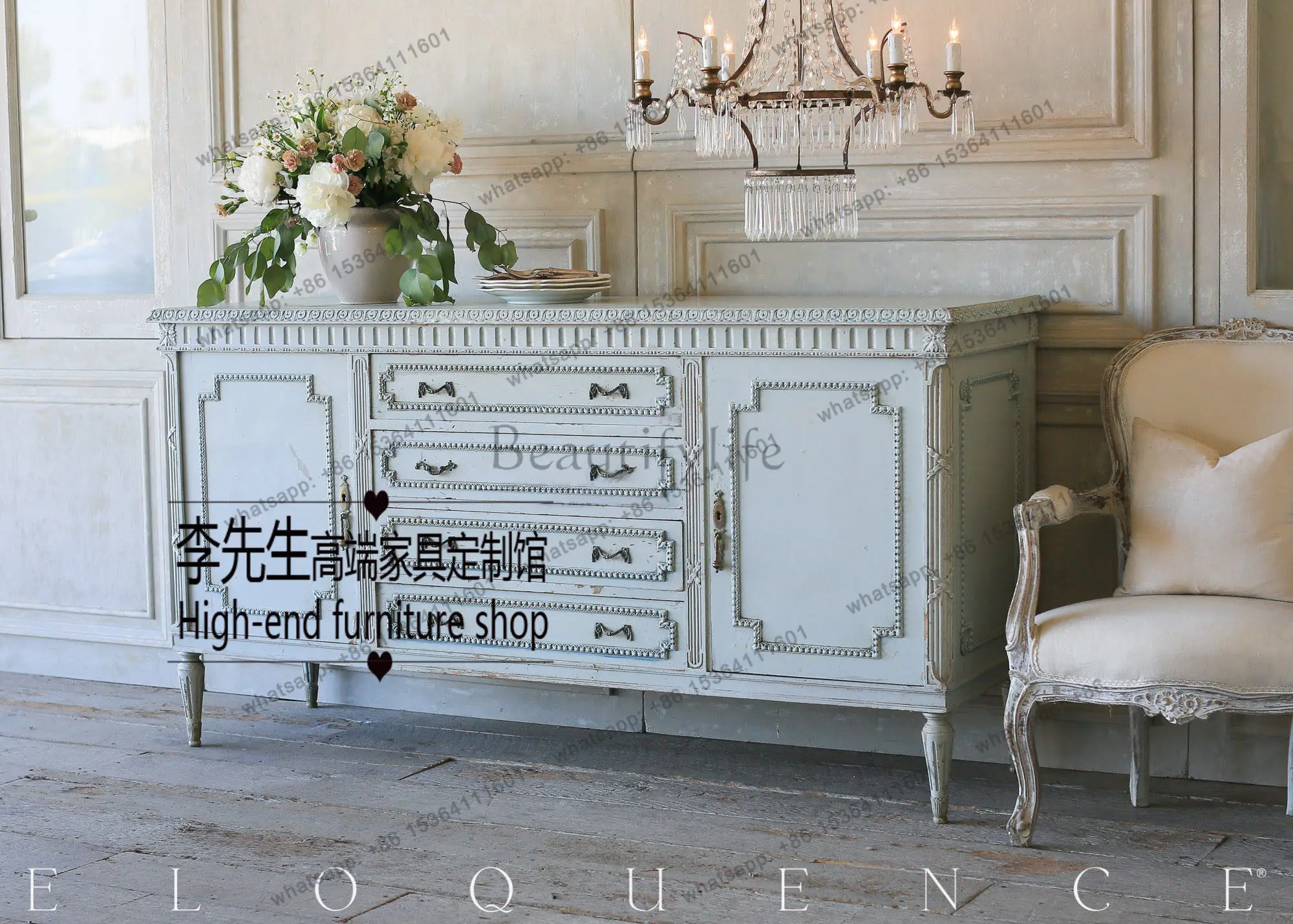 European style carved solid wood entrance cabinet French simple country style TV cabinet
European style carved solid wood entrance cabinet French simple country style TV cabinet