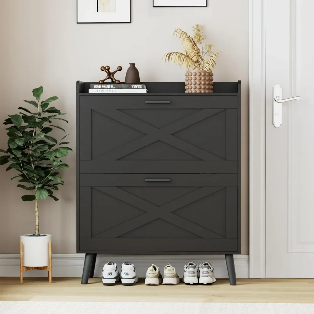 Contemporary 32W Barn Door Shoe Cabinet with Flip Drawers, Adjustable Shelves for Compact Storage
Contemporary 32W Barn Door Shoe Cabinet with Flip Drawers, Adjustable Shelves for Compact Storage