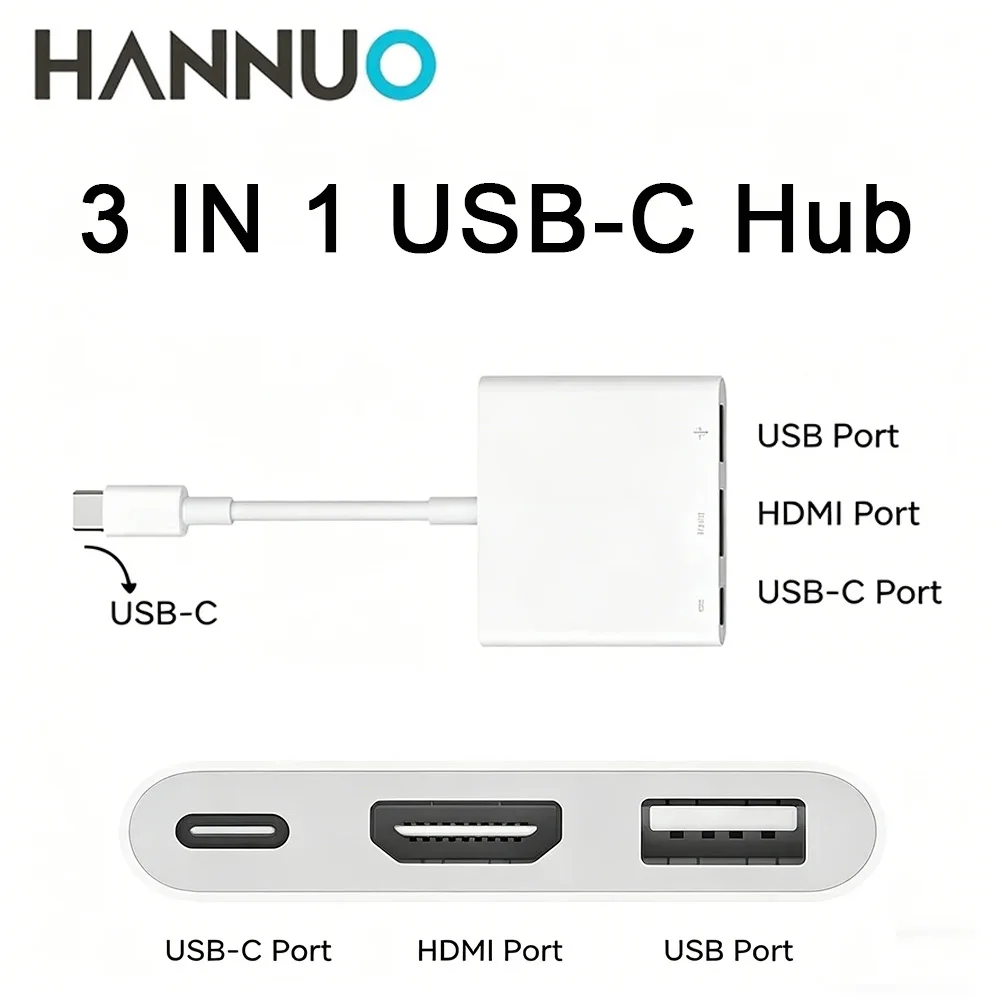 HANNUO 3 IN 1 USB C HUB TYPE-C to HDMI Adapter TYPE C Extension Cable USB Converter Type C Charging Converter for MacBook PC
HANNUO 3 IN 1 USB C HUB TYPE-C to HDMI Adapter TYPE C Extension Cable USB Converter Type C Charging Converter for MacBook PC