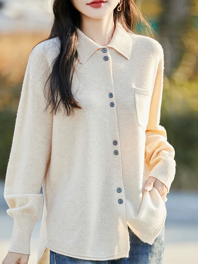 POLO Collar Wool Sweater 100 Pure Wool Spring And Autumn New Knitted Women Loose And Slimming Cardigan ZA682
POLO Collar Wool Sweater 100 Pure Wool Spring And Autumn New Knitted Women Loose And Slimming Cardigan ZA682