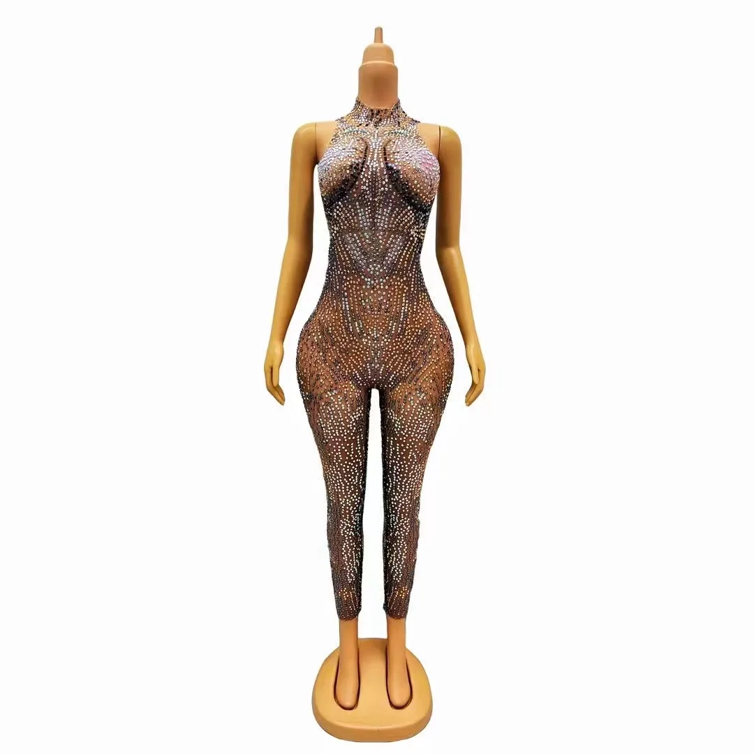 Fashionable And Sexy Womens Jumpsuit Mesh Crystal Rhinestone Evening Celebration Stage Wearing Tight Fitting Performance Costume
Fashionable And Sexy Womens Jumpsuit Mesh Crystal Rhinestone Evening Celebration Stage Wearing Tight Fitting Performance Costume