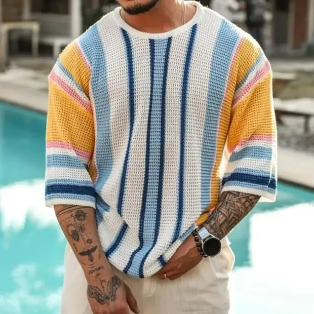 butemoda Men's Fashion Colorful Striped Mesh thin Knitted Sweater mens summer pullover
butemoda Men's Fashion Colorful Striped Mesh thin Knitted Sweater mens summer pullover