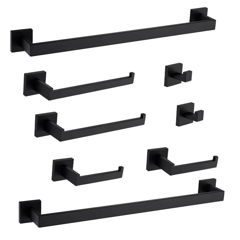 Eight-piece bathroom hardware set for optimal bath organization
Eight-piece bathroom hardware set for optimal bath organization