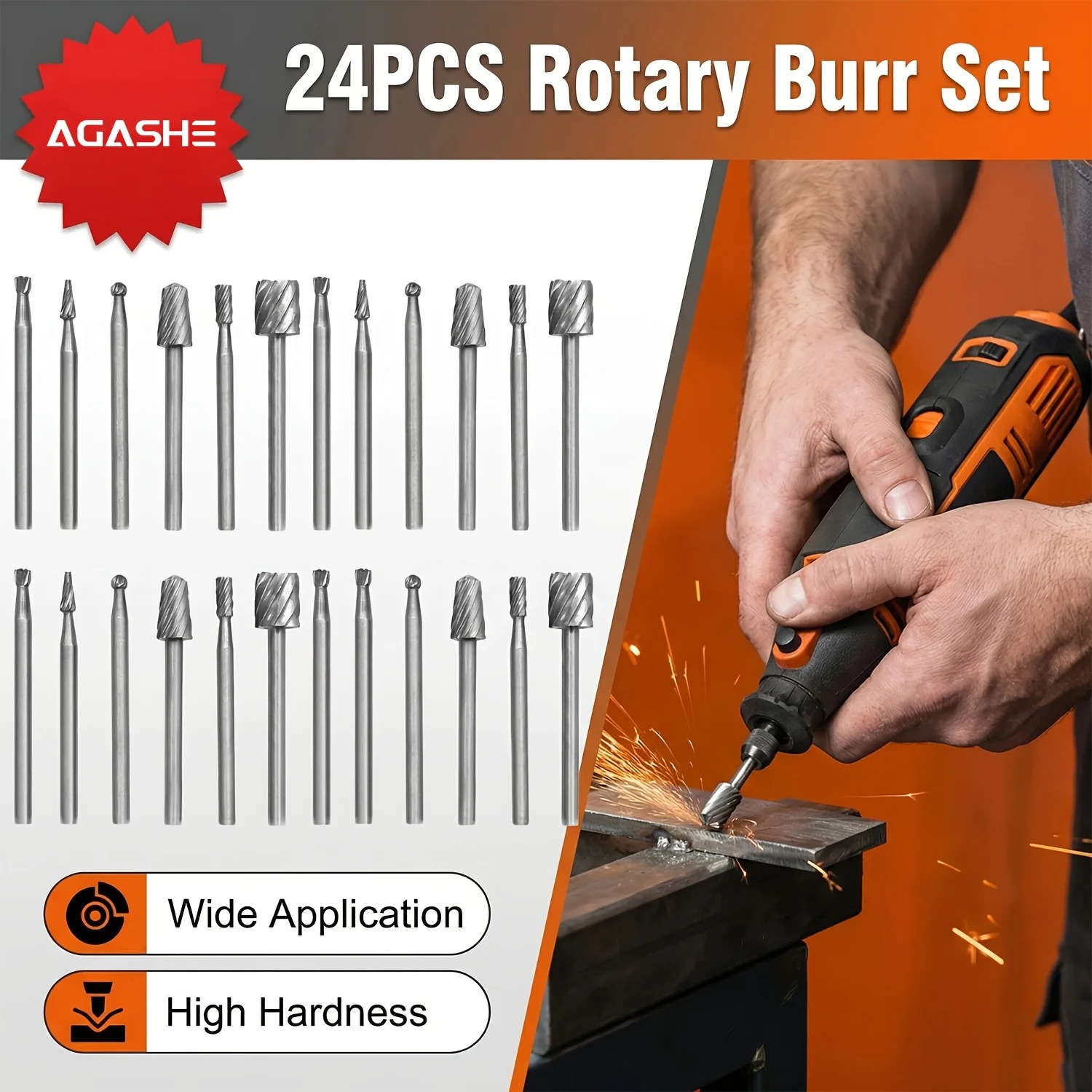 24Pcs K5 Tungsten Carbide Rotary Burrs 1/8" Shank Double Cut Bits for Metal Wood Stone Engraving Polishing Grinding
24Pcs K5 Tungsten Carbide Rotary Burrs 1/8" Shank Double Cut Bits for Metal Wood Stone Engraving Polishing Grinding