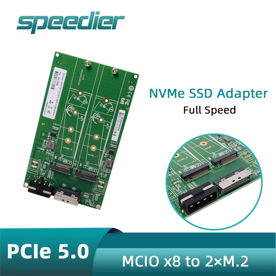 MCIO 8I (PCIe X8) To Dual M.2 NVMe Adapter Card PCIe 5.0 Gen5 M-Key SSD Converter , MCIO-8i High Speed Connecting Cable
MCIO 8I (PCIe X8) To Dual M.2 NVMe Adapter Card PCIe 5.0 Gen5 M-Key SSD Converter , MCIO-8i High Speed Connecting Cable