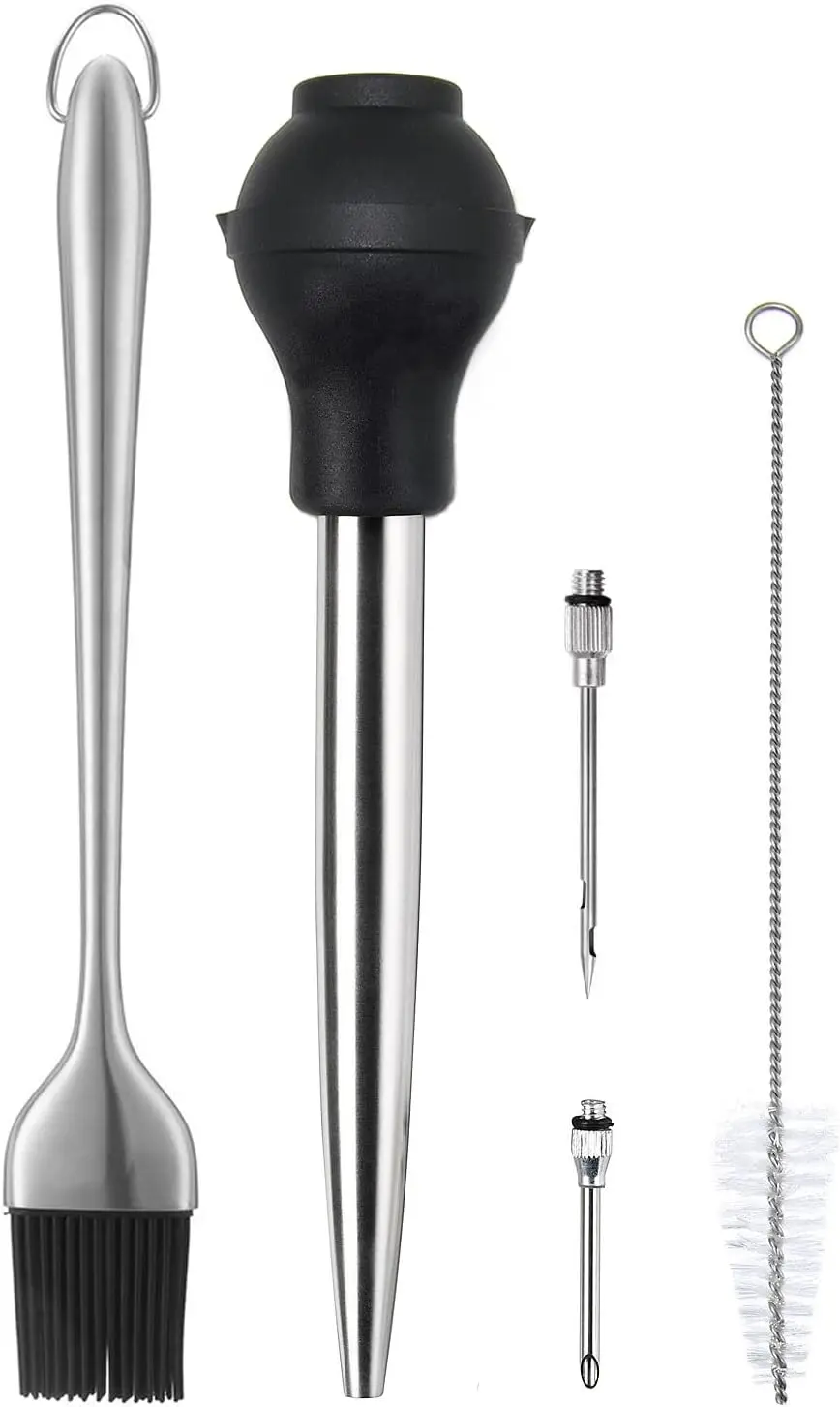 Stainless Steel Turkey Baster with Basting Brush, Silicone Bulb, Flavor Injector Needle & Cleaning Brush for BBQ Grilling
Stainless Steel Turkey Baster with Basting Brush, Silicone Bulb, Flavor Injector Needle & Cleaning Brush for BBQ Grilling