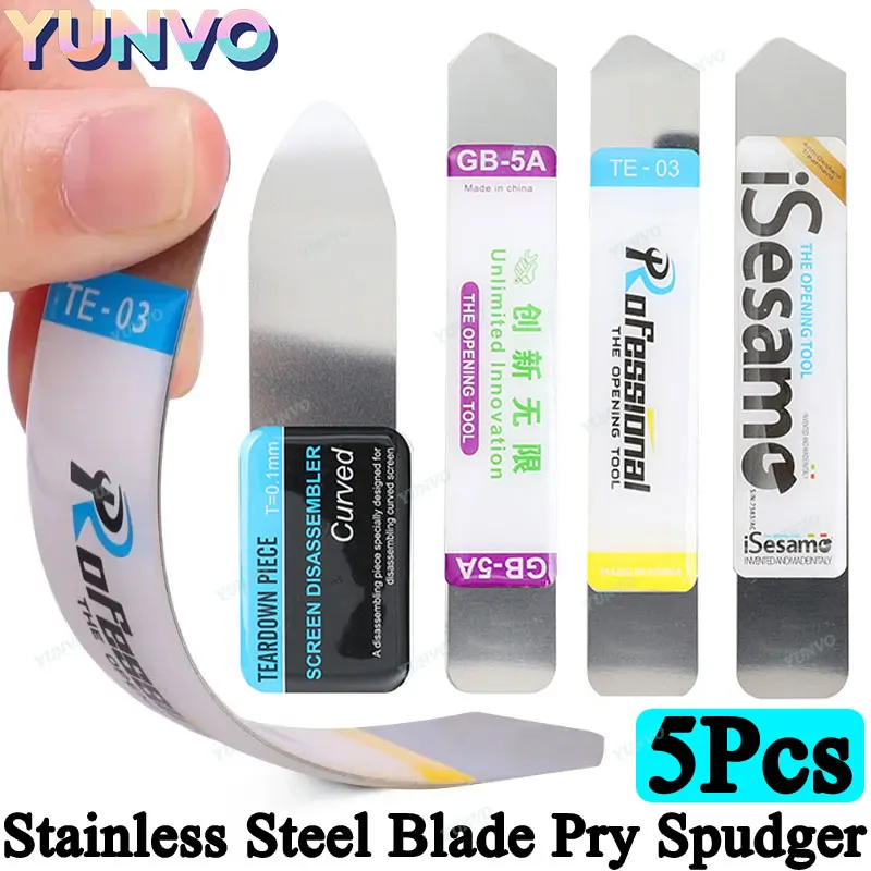 5 Pcs Stainless Steel Blade Soft Thin Pry Spudger Cell Phone Tablet Screen Battery Opening Tools for Samsung iPhone iPad Opener
5 Pcs Stainless Steel Blade Soft Thin Pry Spudger Cell Phone Tablet Screen Battery Opening Tools for Samsung iPhone iPad Opener