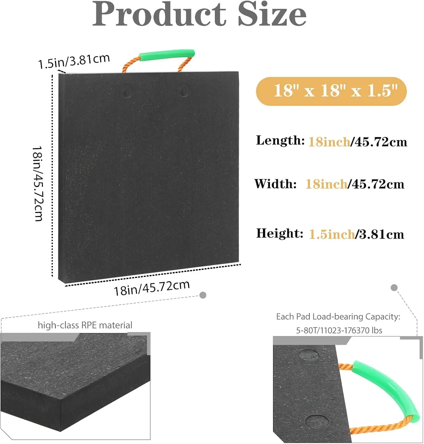 4 Pack Medium Outrigger Pad | 18" x 18" x 1.5" Rubber Outrigger Pad | Solid Rubber Crane P-ad with Handheld Rope | 5-80T Each Pad Load-Bearing Capacity | Square | Black
4 Pack Medium Outrigger Pad | 18" x 18" x 1.5" Rubber Outrigger Pad | Solid Rubber Crane P-ad with Handheld Rope | 5-80T Each Pad Load-Bearing Capacity | Square | Black