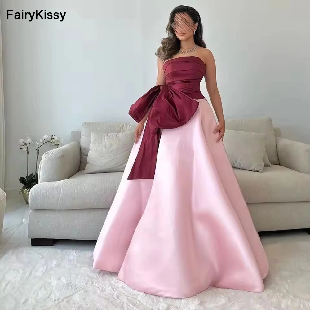 FairyKissy Fashion Contrast Color Satin Evening Dress Graceful Bow Sleeveless Strapless Floor Length A-Line Celebrity Gowns
FairyKissy Fashion Contrast Color Satin Evening Dress Graceful Bow Sleeveless Strapless Floor Length A-Line Celebrity Gowns