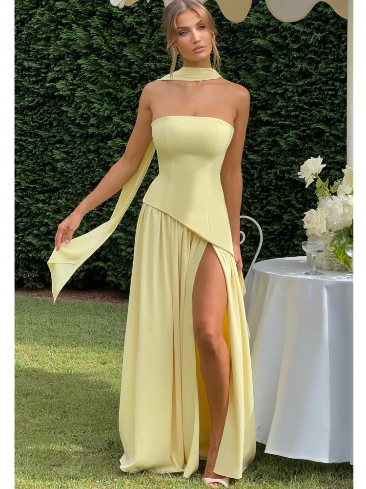 Elegant Off-the-shoulder Bodycon Pleated Slit Party Evening Dress Women Fashion Sexy Sleeveless Backless Scarf Ribbon Cosplay
Elegant Off-the-shoulder Bodycon Pleated Slit Party Evening Dress Women Fashion Sexy Sleeveless Backless Scarf Ribbon Cosplay
