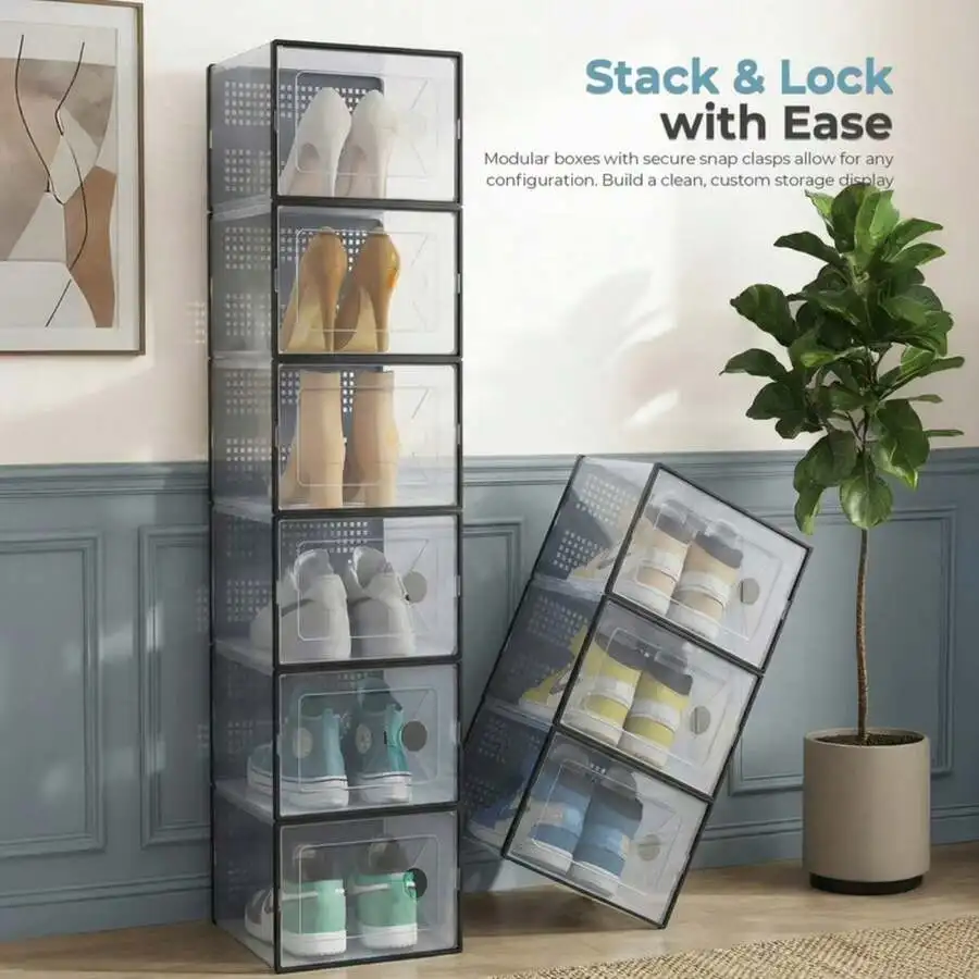 15-Pack Stackable Clear Shoe Storage Boxes With Black Frame For Closet Hallway Bedroom
15-Pack Stackable Clear Shoe Storage Boxes With Black Frame For Closet Hallway Bedroom