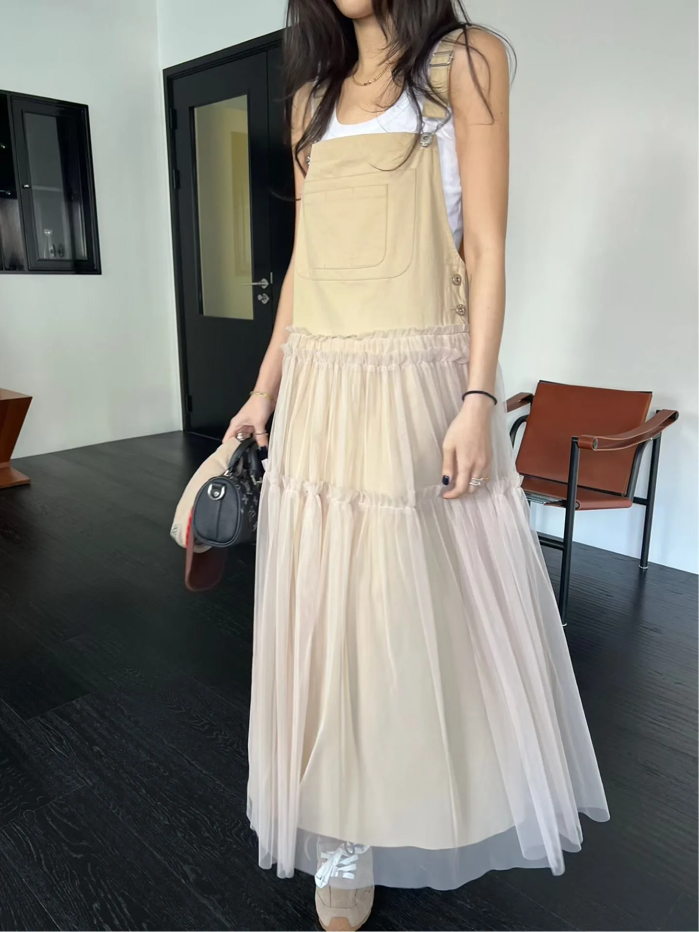 Chic Mesh Splice Strap Dress Women's Loose Side Buckle Sweet Anti-Aging Long Skirt Korean Style Commute Cotton Polyester
Chic Mesh Splice Strap Dress Women's Loose Side Buckle Sweet Anti-Aging Long Skirt Korean Style Commute Cotton Polyester